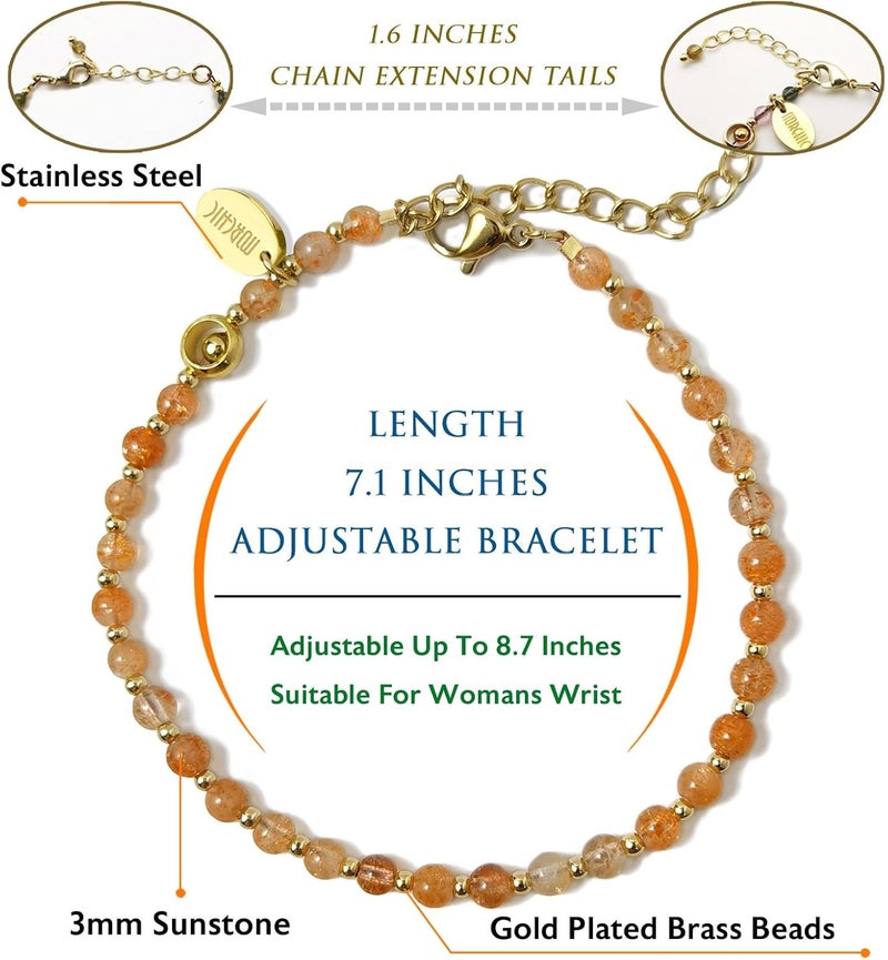Morchic 3mm Tiny Beads Natural Gemstone Bracelet for Women, Adjustable 7.1" Energy Gem Charm Jewelry, Dainty Handmade Birthday Gift - Image 2